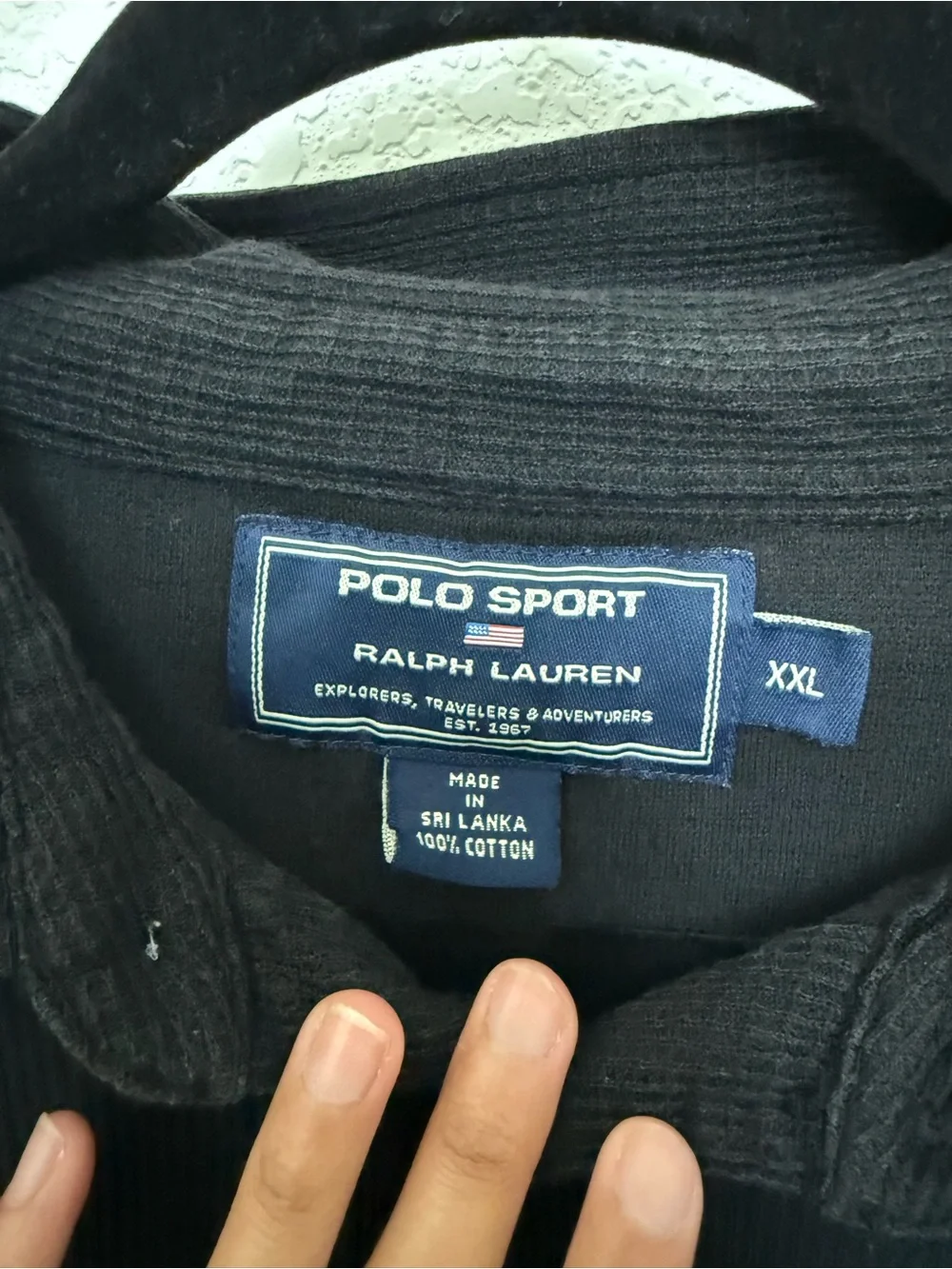 Vintage 90s Polo Sport Ralph Lauren Black Waffle Thermal Polo Shirt (XXL)